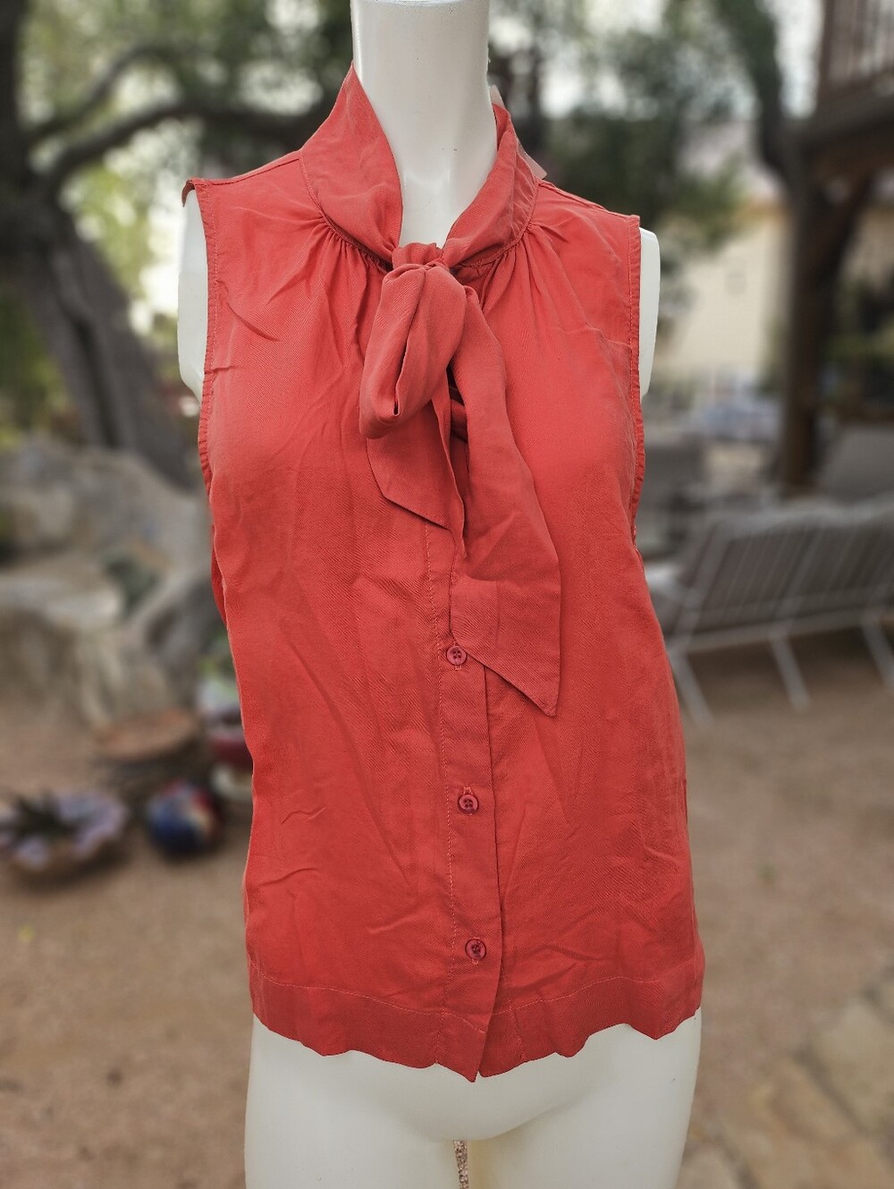 New W Tag Cloth & Stone Rust Soft Tencel High Neck Tie Sleeveless Blouse S